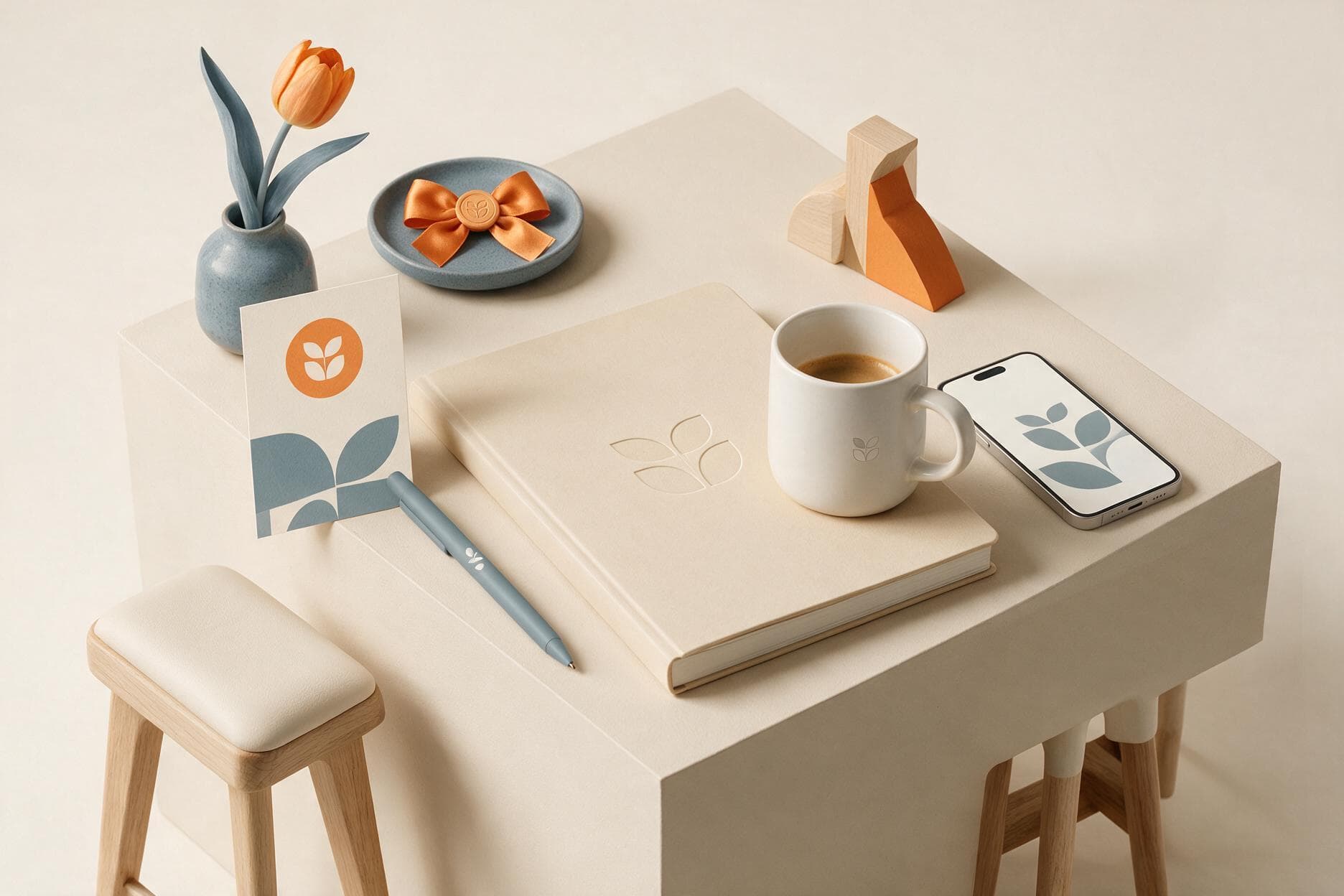 Brand identity presentation with logo, color, and typography materials