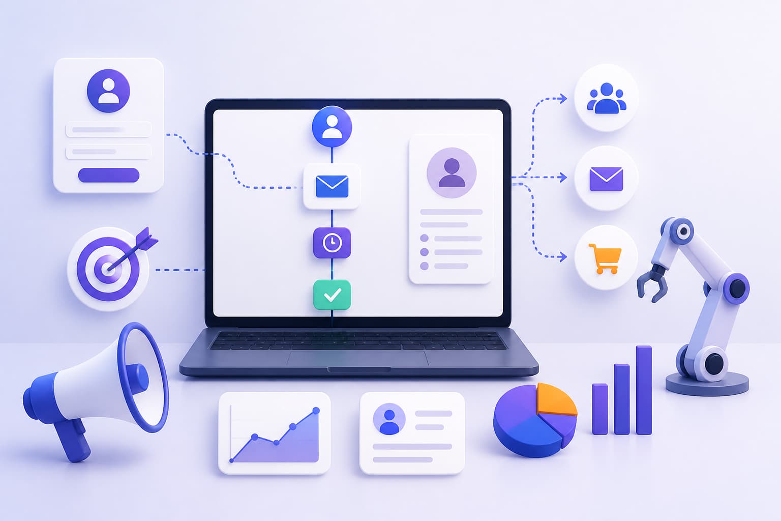 Automation dashboard showing connected customer journeys and campaign triggers