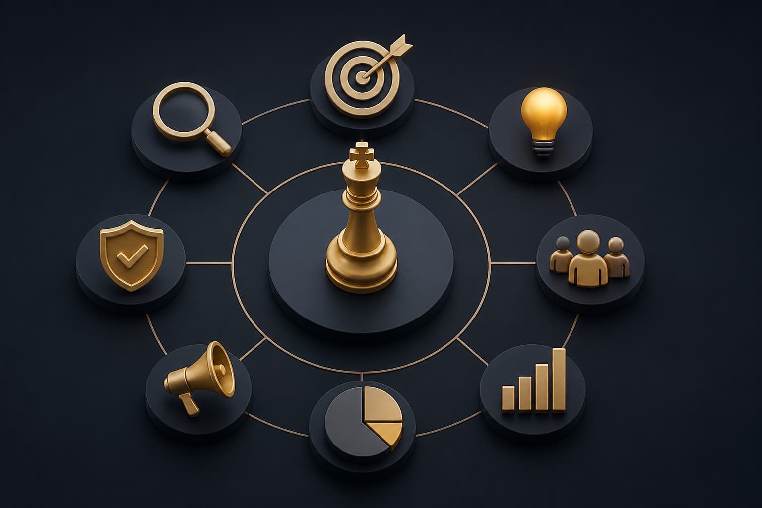 Brand strategy illustration with planning, trust, and growth symbols