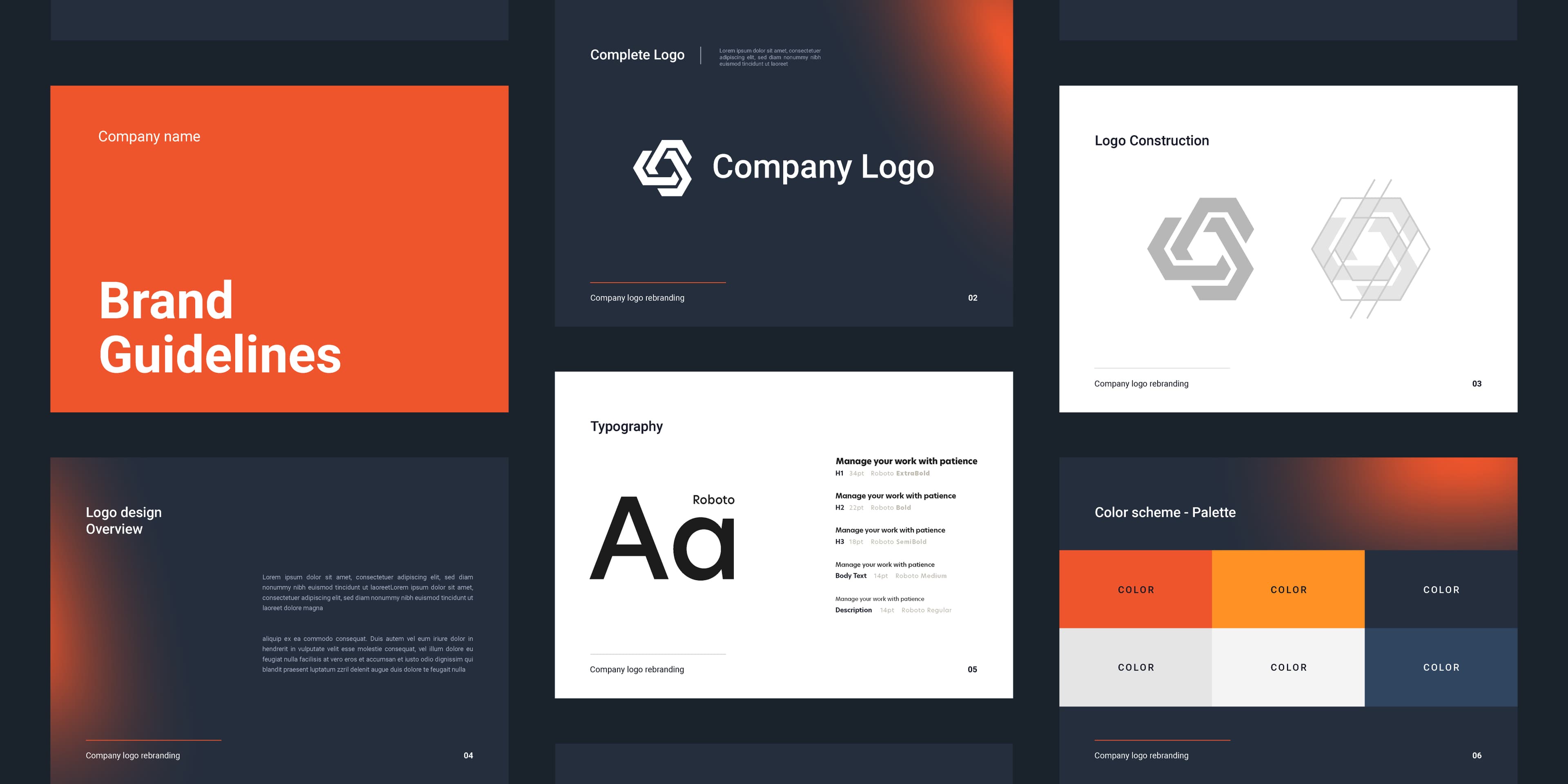Brand guidelines document with logo, color, and typography standards