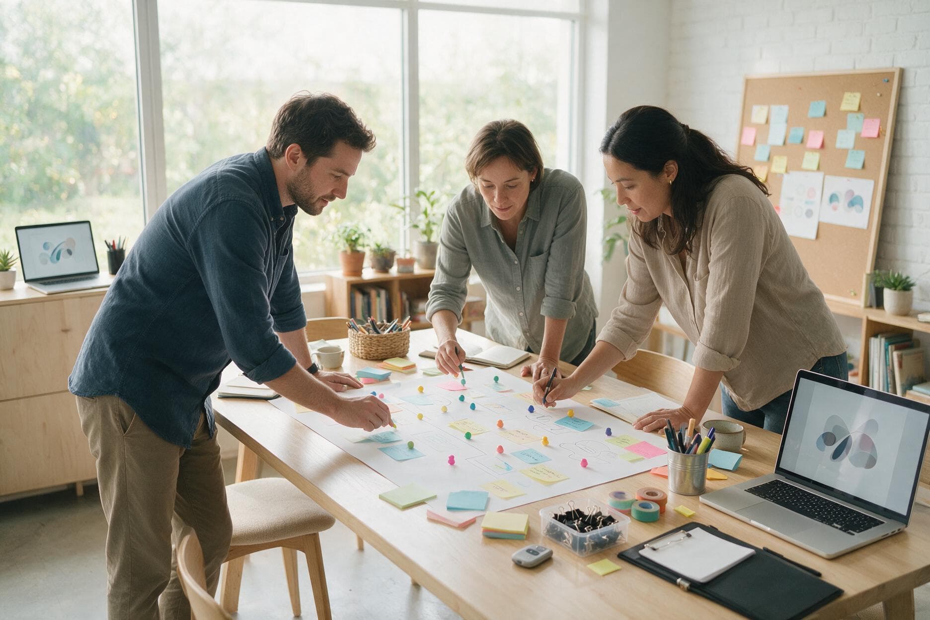 Brand strategy illustration with audience, messaging, and growth symbols