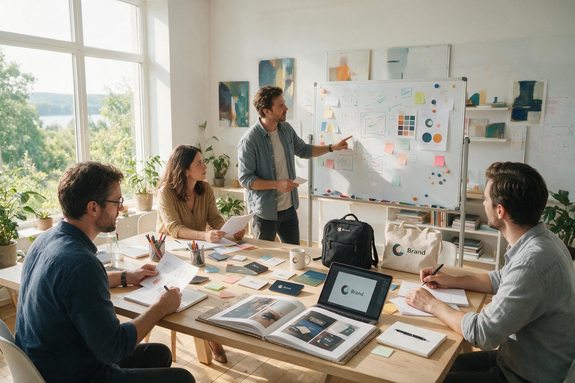 Brand strategy planning board with positioning and audience notes