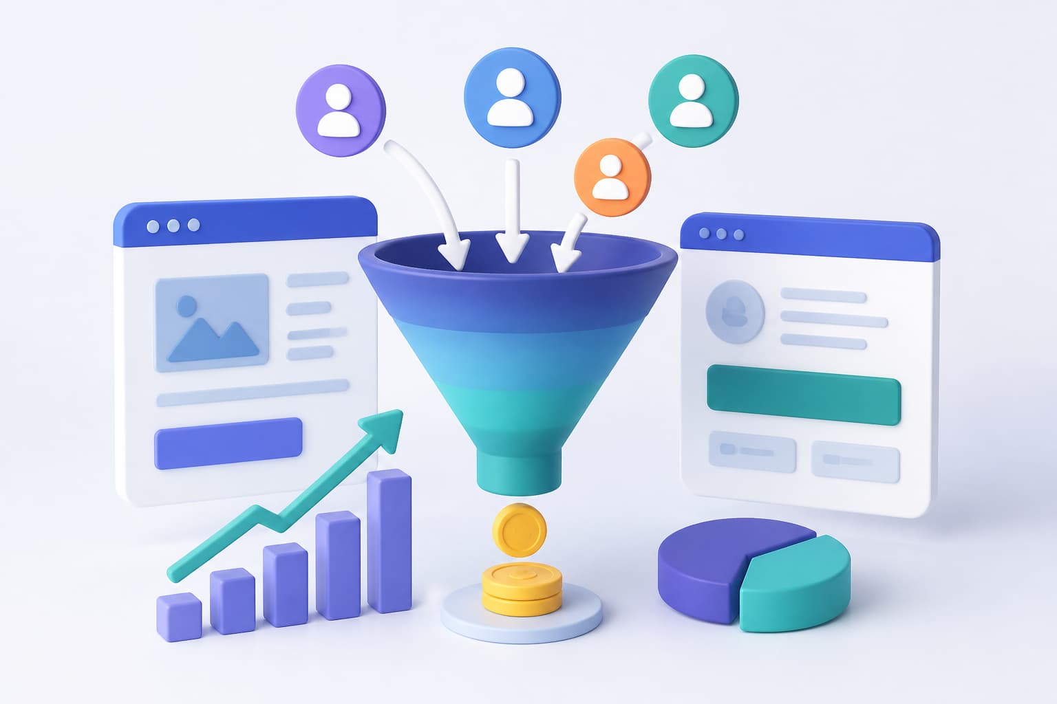 A/B testing and conversion dashboard with user journey indicators