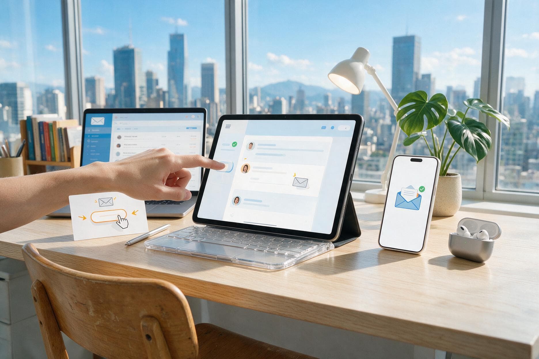 Email automation interface with newsletter, audience, and conversion indicators