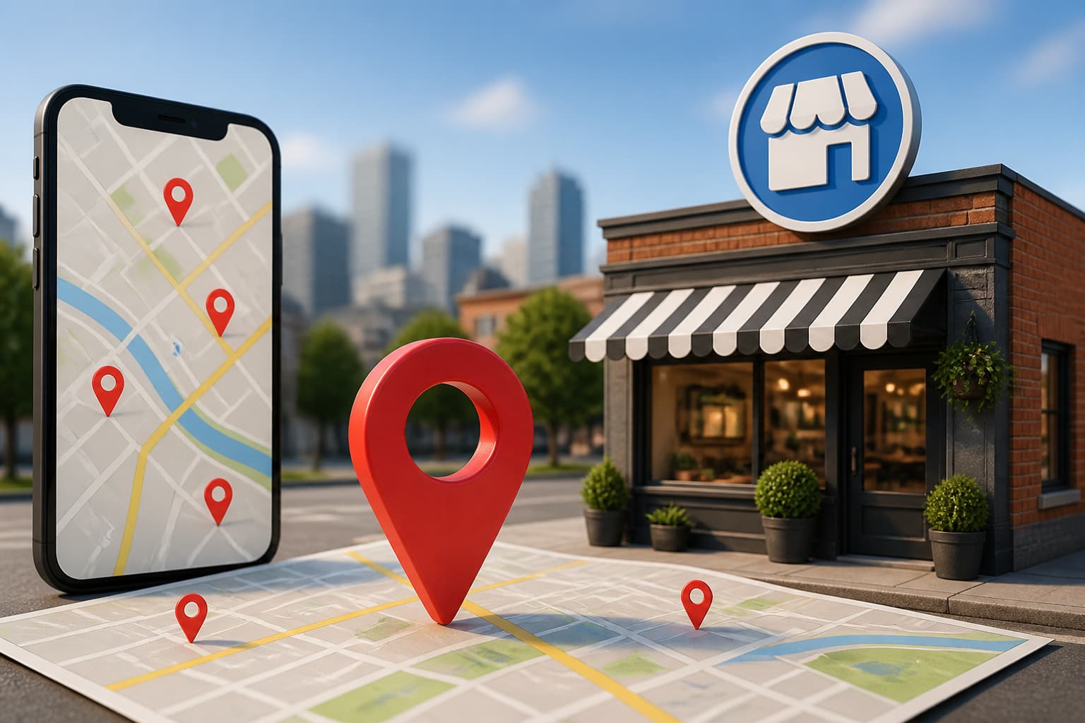 Local search dashboard with map results, location pins, and review signals