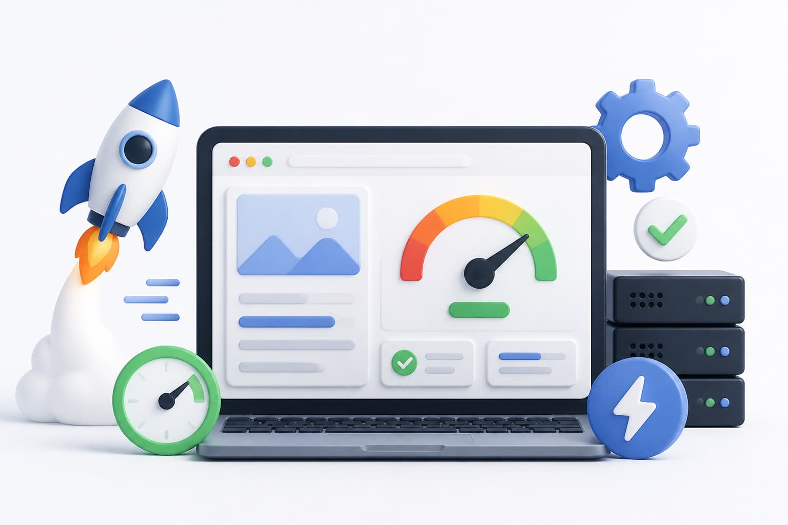 Website speed report with performance charts and optimization indicators
