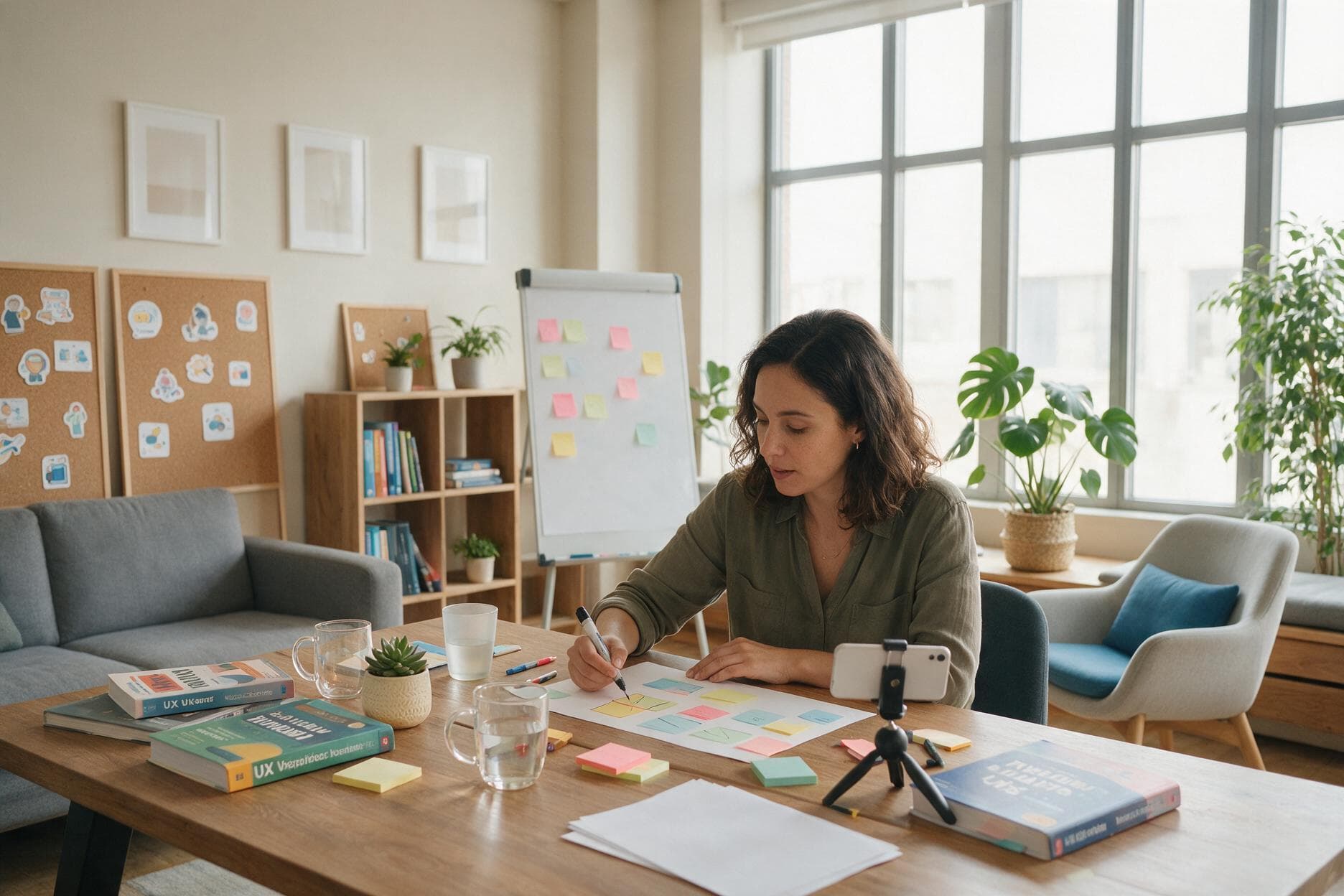 UX research workspace with user journey notes and research materials
