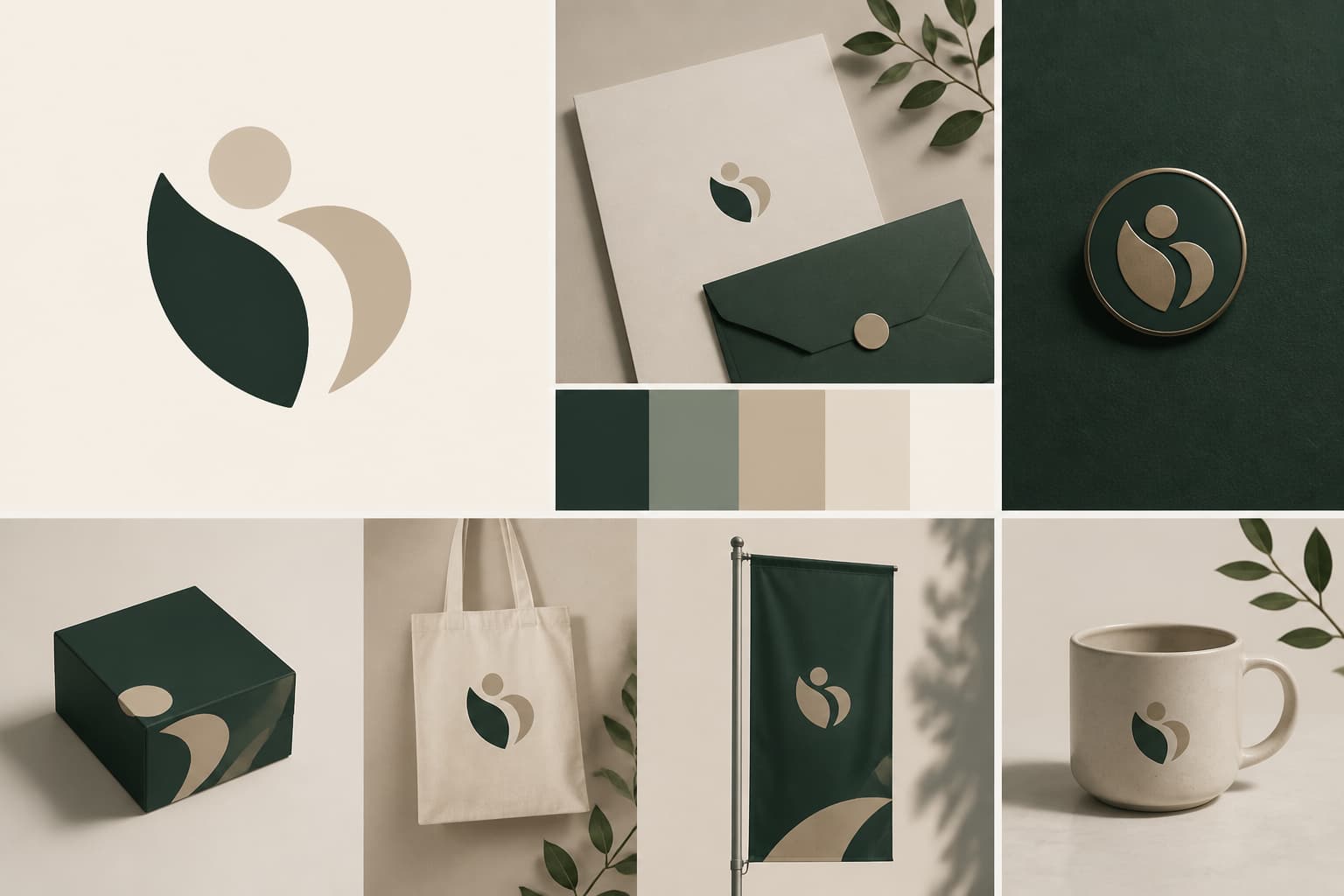Visual identity materials showing logo, color, and layout elements