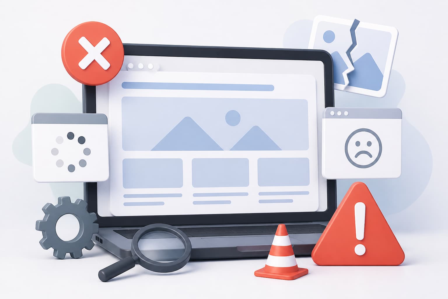 Maintenance interface with website health, security, and update indicators