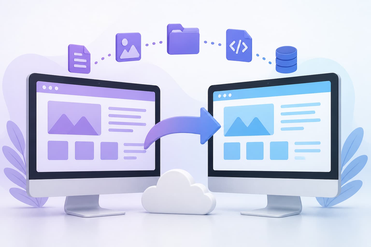 Platform migration dashboard showing data transfer and website transition steps