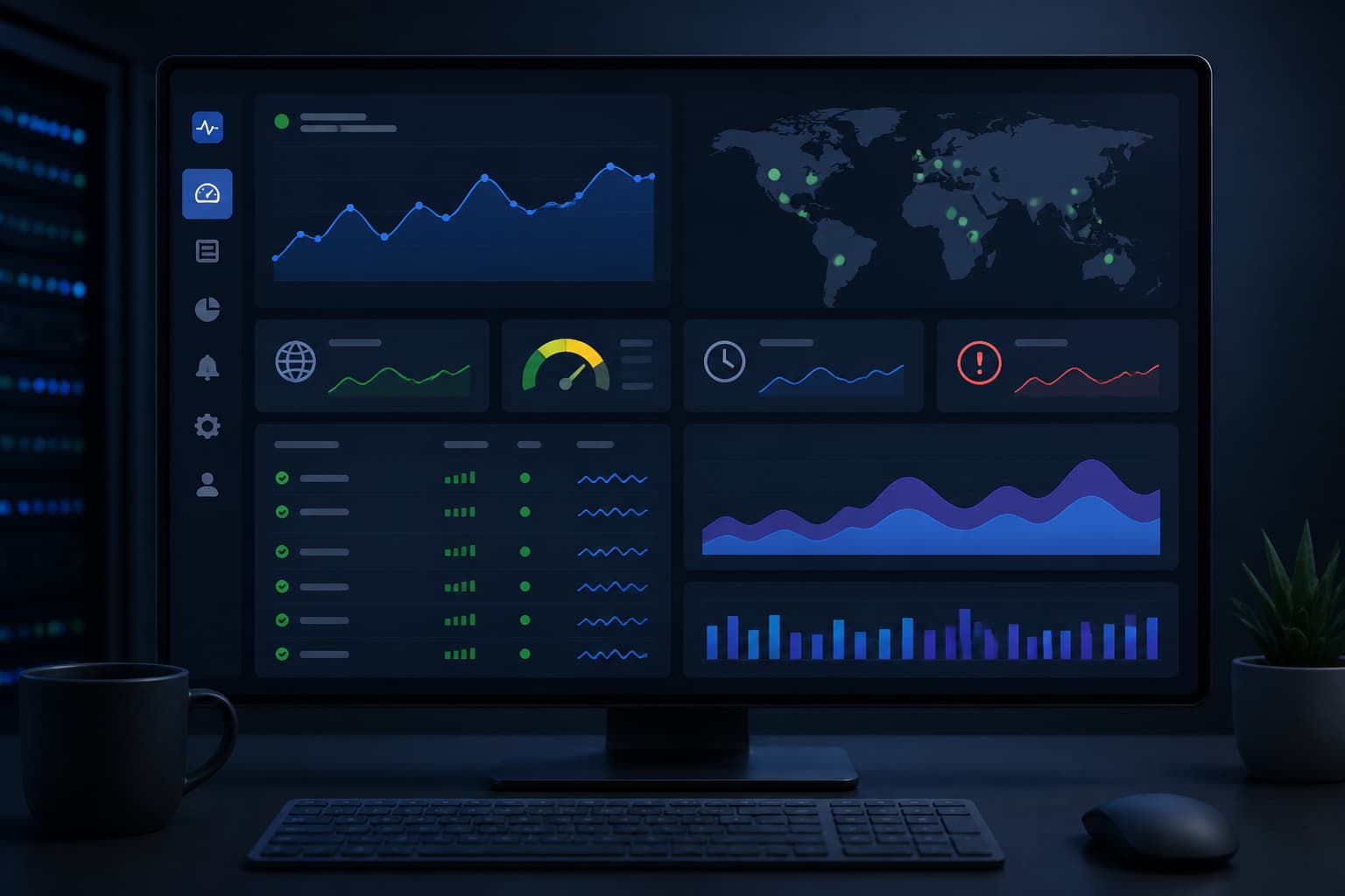 Website performance monitoring dashboard with uptime and speed metrics