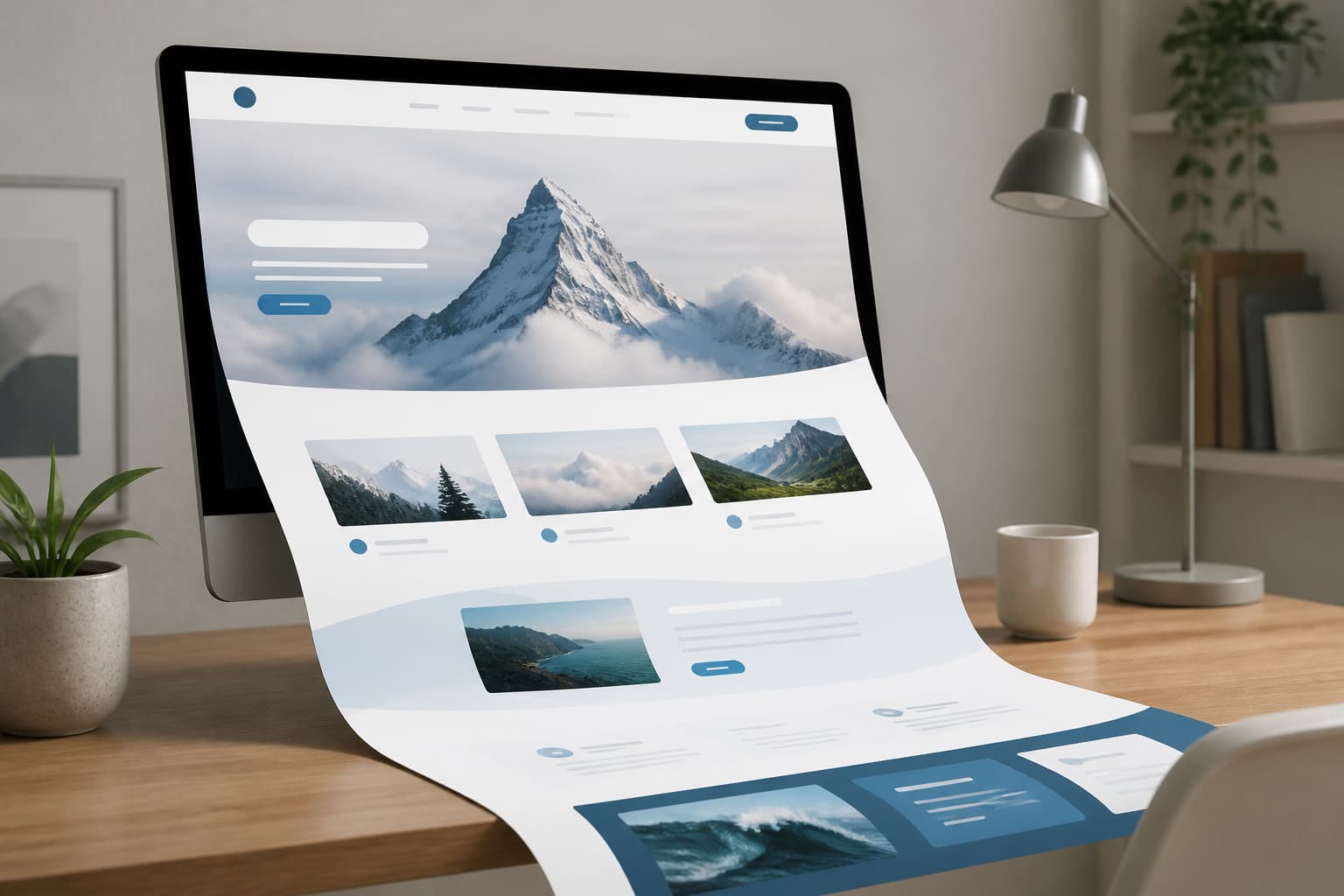 Website redesign preview with refreshed desktop and mobile layouts