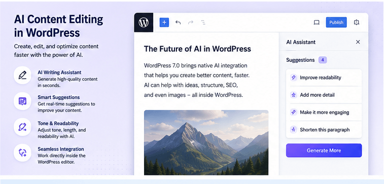AI Content Editing in WordPress AI content editing and automation inside WordPress dashboard