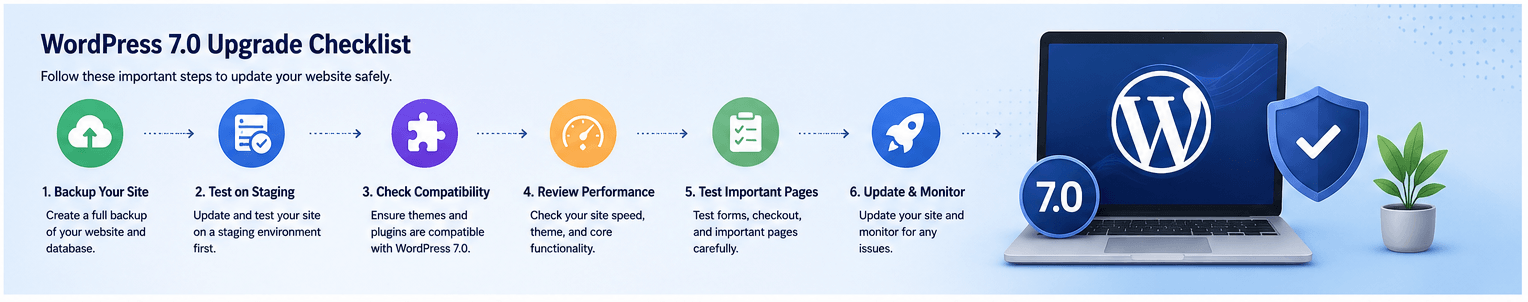 WordPress 7.0 Upgrade Checklist WordPress 7.0 upgrade checklist for safe website updates