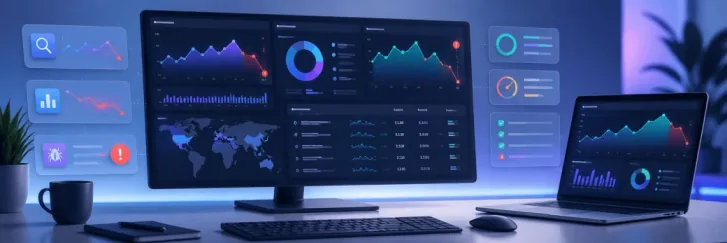 SEO dashboard showing ranking movement, traffic changes, and search visibility analysis