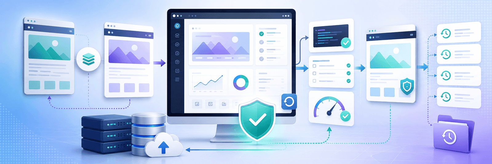 WordPress staging and backup workflow with update testing, plugin compatibility, and website safety checklist