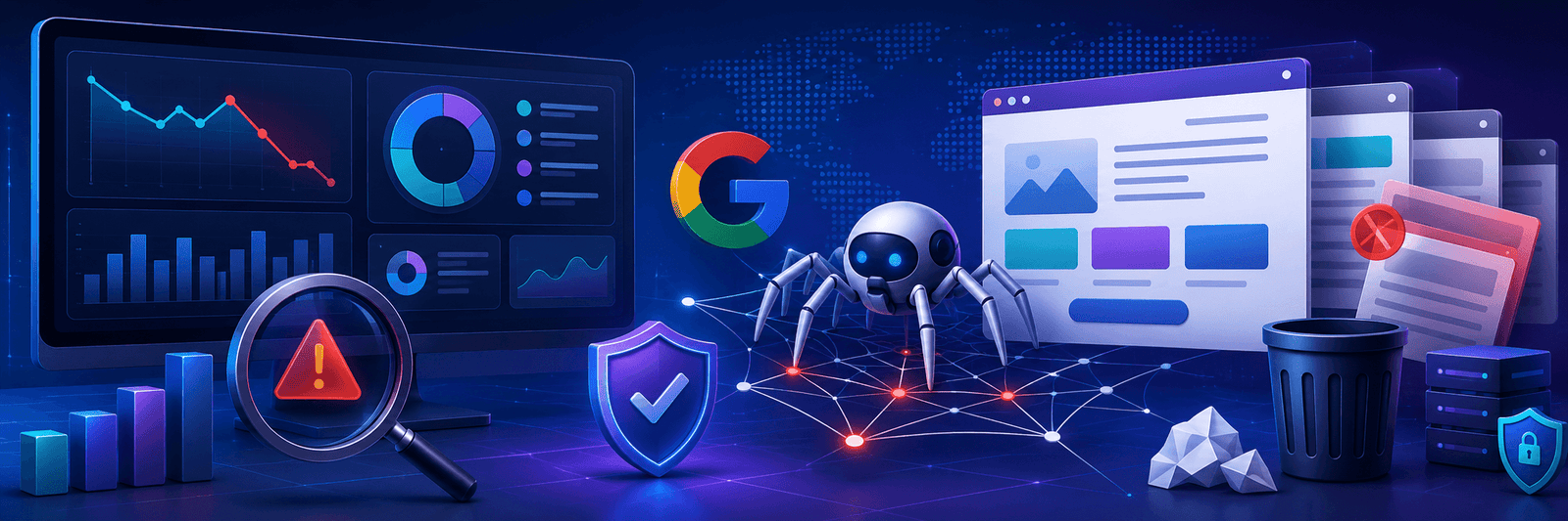 Google spam update SEO dashboard showing ranking changes, spam signals, and website audit analysis